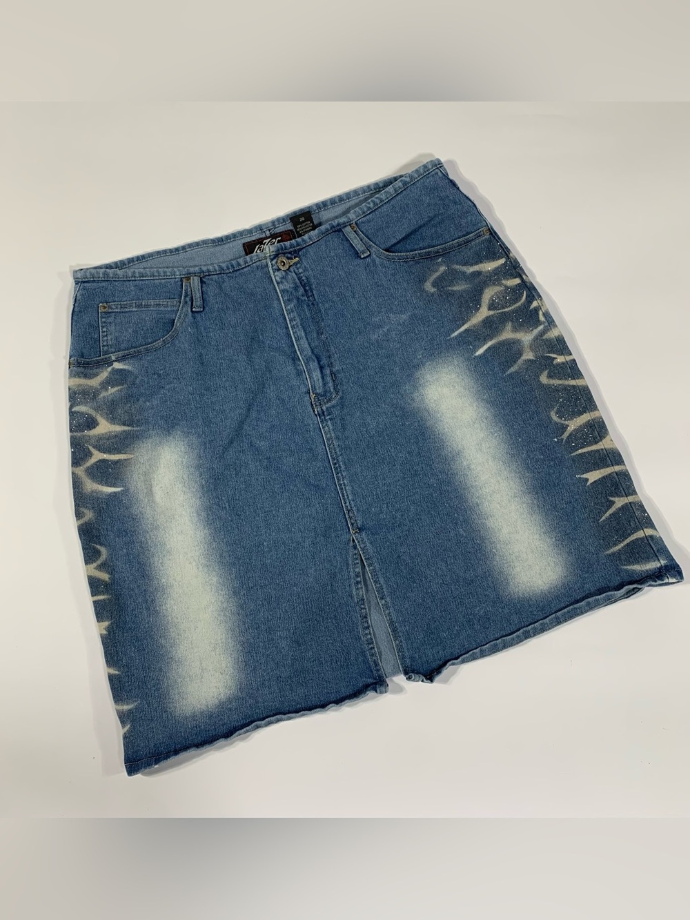 Y2K Lazer Bleached Denim Skirt Flame Wash Grunge Size 20